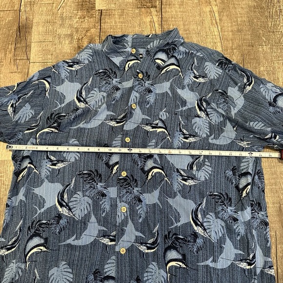 Puritan Men's Short Sleeve Sail Fish Print Rayon Hawaiian Shirt Blue XL Vintage - Picture 2 of 5